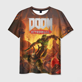 Мужская футболка 3D с принтом Doom в Санкт-Петербурге, 100% полиэфир | прямой крой, круглый вырез горловины, длина до линии бедер | cacodemon | doom | eternal | вечность | вечный | дум | итёрнал | какодемон | этернал