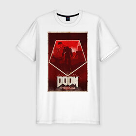 Мужская футболка премиум с принтом Doom в Санкт-Петербурге, 92% хлопок, 8% лайкра | приталенный силуэт, круглый вырез ворота, длина до линии бедра, короткий рукав | cacodemon | doom | eternal | вечность | вечный | дум | итёрнал | какодемон | этернал