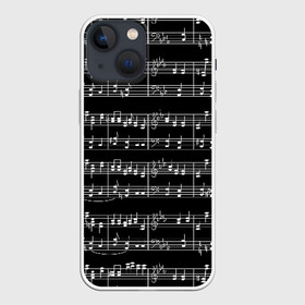 Чехол для iPhone 13 mini с принтом Ноты в Санкт-Петербурге,  |  | black | melody | music | music lover | musician | notes | white | белый | классический | мелодия | меломан | музыка | музыкант | ноты | черный