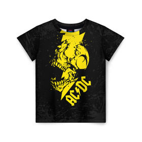 Детская футболка 3D с принтом AC/DC HIGH VOLTAGE в Санкт-Петербурге, 100% гипоаллергенный полиэфир | прямой крой, круглый вырез горловины, длина до линии бедер, чуть спущенное плечо, ткань немного тянется | Тематика изображения на принте: ac dc | acdc | high voltage | music | rock | skull | группа | молния | музыка | музыканты | рок | череп
