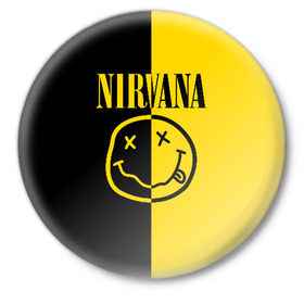 Значок с принтом NIRVANA в Санкт-Петербурге,  металл | круглая форма, металлическая застежка в виде булавки | music | nirvana | rip smile | rock | smile | группа | курт кобейн | музыка | нирвана | рок | смайл