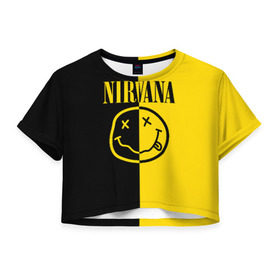 Женская футболка Cropp-top с принтом NIRVANA в Санкт-Петербурге, 100% полиэстер | круглая горловина, длина футболки до линии талии, рукава с отворотами | music | nirvana | rip smile | rock | smile | группа | курт кобейн | музыка | нирвана | рок | смайл