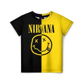 Детская футболка 3D с принтом NIRVANA в Санкт-Петербурге, 100% гипоаллергенный полиэфир | прямой крой, круглый вырез горловины, длина до линии бедер, чуть спущенное плечо, ткань немного тянется | music | nirvana | rip smile | rock | smile | группа | курт кобейн | музыка | нирвана | рок | смайл