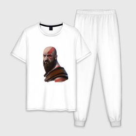Мужская пижама хлопок с принтом Kratos в Санкт-Петербурге, 100% хлопок | брюки и футболка прямого кроя, без карманов, на брюках мягкая резинка на поясе и по низу штанин
 | godofwar | kratos | кратос