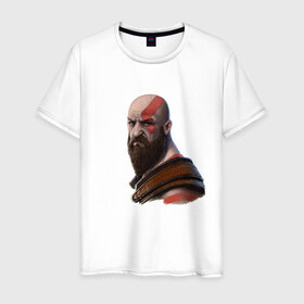 Мужская футболка хлопок с принтом Kratos в Санкт-Петербурге, 100% хлопок | прямой крой, круглый вырез горловины, длина до линии бедер, слегка спущенное плечо. | Тематика изображения на принте: godofwar | kratos | кратос