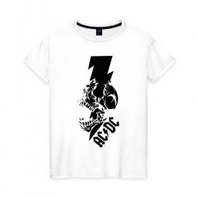 Женская футболка хлопок с принтом AC/DC HIGH VOLTAGE в Санкт-Петербурге, 100% хлопок | прямой крой, круглый вырез горловины, длина до линии бедер, слегка спущенное плечо | ac dc | acdc | high voltage | music | rock | skull | группа | молния | музыка | музыканты | рок | череп