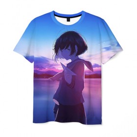Мужская футболка 3D с принтом Anime Sunset в Санкт-Петербурге, 100% полиэфир | прямой крой, круглый вырез горловины, длина до линии бедер | anime | clouds | girl | sunset | аниме | девушка | закат