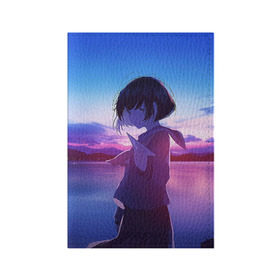 Обложка для паспорта матовая кожа с принтом Anime Sunset в Санкт-Петербурге, натуральная матовая кожа | размер 19,3 х 13,7 см; прозрачные пластиковые крепления | anime | clouds | girl | sunset | аниме | девушка | закат