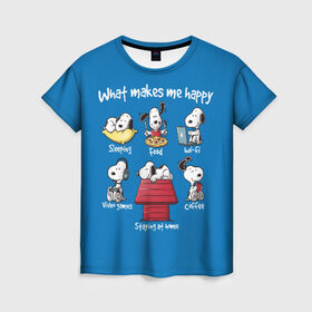 Женская футболка 3D с принтом Что делает меня счастливым в Санкт-Петербурге, 100% полиэфир ( синтетическое хлопкоподобное полотно) | прямой крой, круглый вырез горловины, длина до линии бедер | happy | makes | me | peanuts | snoopy | what | арахис | вудсток | пес | сабака | снупи | собака | чарли браун | щенок