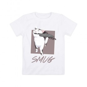 Детская футболка хлопок с принтом Smug Cat в Санкт-Петербурге, 100% хлопок | круглый вырез горловины, полуприлегающий силуэт, длина до линии бедер | cat | cats | knife | meme | картинки | котики | коты | кошки | мемы | прикольное