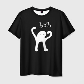 Мужская футболка 3D с принтом ЪУЪ в Санкт-Петербурге, 100% полиэфир | прямой крой, круглый вырез горловины, длина до линии бедер | cursed cat | meme | truxkot19 | мем с котом | мемы | прикол | съука | черный кот | ъуъ съука | юмор