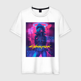 Мужская футболка хлопок с принтом cyberpunk 2077 в Санкт-Петербурге, 100% хлопок | прямой крой, круглый вырез горловины, длина до линии бедер, слегка спущенное плечо. | 