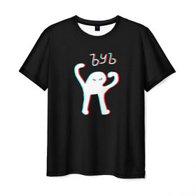 Мужская футболка 3D с принтом ЪУЪ (GLITCH) в Санкт-Петербурге, 100% полиэфир | прямой крой, круглый вырез горловины, длина до линии бедер | cursed cat | glitch | meme | truxkot19 | глитч | мем с котом | мемы | прикол | съука | черный кот | ъуъ съука | юмор