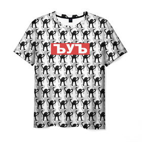 Мужская футболка 3D с принтом ЪУЪ в Санкт-Петербурге, 100% полиэфир | прямой крой, круглый вырез горловины, длина до линии бедер | cursed cat | meme | pattern | truxkot19 | мем с котом | мемы | паттерн | прикол | съука | черный кот | ъуъ съука | юмор