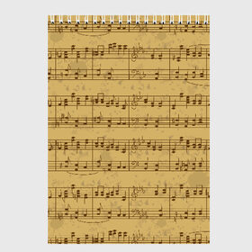 Скетчбук с принтом Ноты в Санкт-Петербурге, 100% бумага
 | 48 листов, плотность листов — 100 г/м2, плотность картонной обложки — 250 г/м2. Листы скреплены сверху удобной пружинной спиралью | brown | melody | music | music lover | musician | notes | retro | yellow | желтый | классический | коричневый | мелодия | меломан | музыка | музыкант | ноты | ретро