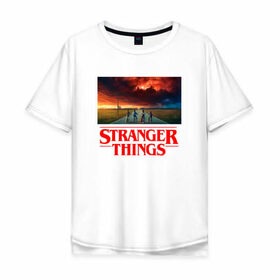 Мужская футболка хлопок Oversize с принтом STRANGER THINGS в Санкт-Петербурге, 100% хлопок | свободный крой, круглый ворот, “спинка” длиннее передней части | stranger things | очень странные дела