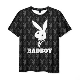 Мужская футболка 3D с принтом Bad boy в Санкт-Петербурге, 100% полиэфир | прямой крой, круглый вырез горловины, длина до линии бедер | Тематика изображения на принте: bad boy | bite | bow tie | broken | cool | ear | fighter | logo | man | playboy | rabbit | sign | symbol | white | белый | битый | боец | галстук бабочка | знак | кролик | логотип | любовь | мальчик | мужчина | откушенное | прикольный | сим