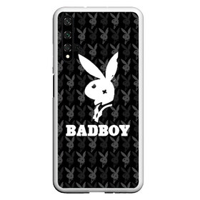Чехол для Honor 20 с принтом Bad boy в Санкт-Петербурге, Силикон | Область печати: задняя сторона чехла, без боковых панелей | bad boy | bite | bow tie | broken | cool | ear | fighter | logo | man | playboy | rabbit | sign | symbol | white | белый | битый | боец | галстук бабочка | знак | кролик | логотип | любовь | мальчик | мужчина | откушенное | прикольный | сим