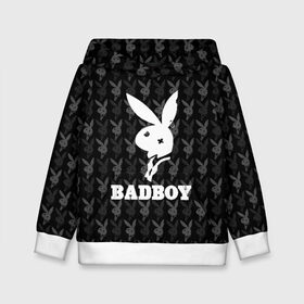 Детская толстовка 3D с принтом Bad boy в Санкт-Петербурге, 100% полиэстер | двухслойный капюшон со шнурком для регулировки, мягкие манжеты на рукавах и по низу толстовки, спереди карман-кенгуру с мягким внутренним слоем | Тематика изображения на принте: bad boy | bite | bow tie | broken | cool | ear | fighter | logo | man | playboy | rabbit | sign | symbol | white | белый | битый | боец | галстук бабочка | знак | кролик | логотип | любовь | мальчик | мужчина | откушенное | прикольный | сим
