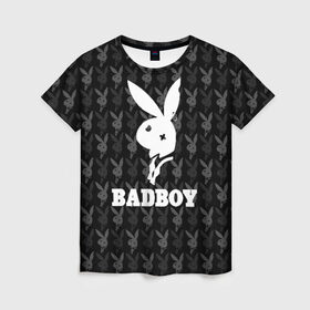 Женская футболка 3D с принтом Bad boy в Санкт-Петербурге, 100% полиэфир ( синтетическое хлопкоподобное полотно) | прямой крой, круглый вырез горловины, длина до линии бедер | Тематика изображения на принте: bad boy | bite | bow tie | broken | cool | ear | fighter | logo | man | playboy | rabbit | sign | symbol | white | белый | битый | боец | галстук бабочка | знак | кролик | логотип | любовь | мальчик | мужчина | откушенное | прикольный | сим