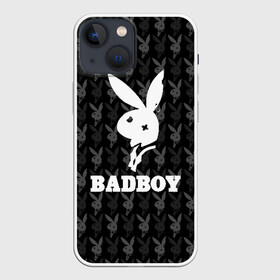 Чехол для iPhone 13 mini с принтом Bad boy в Санкт-Петербурге,  |  | bad boy | bite | bow tie | broken | cool | ear | fighter | logo | man | playboy | rabbit | sign | symbol | white | белый | битый | боец | галстук бабочка | знак | кролик | логотип | любовь | мальчик | мужчина | откушенное | прикольный | сим