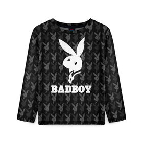 Детский лонгслив 3D с принтом Bad boy в Санкт-Петербурге, 100% полиэстер | длинные рукава, круглый вырез горловины, полуприлегающий силуэт
 | Тематика изображения на принте: bad boy | bite | bow tie | broken | cool | ear | fighter | logo | man | playboy | rabbit | sign | symbol | white | белый | битый | боец | галстук бабочка | знак | кролик | логотип | любовь | мальчик | мужчина | откушенное | прикольный | сим