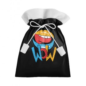 Подарочный 3D мешок с принтом Wow в Санкт-Петербурге, 100% полиэстер | Размер: 29*39 см | blue | dots | lips | pop art | red | teeth | tongue | white | yellow | белый | губы | желтый | зубы | красный | поп  арт | точки | язык