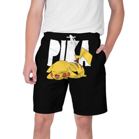 Мужские шорты 3D с принтом Пика в Санкт-Петербурге,  полиэстер 100% | прямой крой, два кармана без застежек по бокам. Мягкая трикотажная резинка на поясе, внутри которой широкие завязки. Длина чуть выше колен | Тематика изображения на принте: pikachu | pokeball | pokemon | пикачу | покебол | покемоны