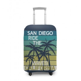 Чехол для чемодана 3D с принтом California в Санкт-Петербурге, 86% полиэфир, 14% спандекс | двустороннее нанесение принта, прорези для ручек и колес | california | cool | palm trees | san diego | stripes | travel | калифорния | пальмы | полосы | прикольный | путешествие | сан диего