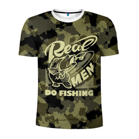 Мужская футболка 3D спортивная с принтом Real men do fishing в Санкт-Петербурге, 100% полиэстер с улучшенными характеристиками | приталенный силуэт, круглая горловина, широкие плечи, сужается к линии бедра | bait | black | fish | fisherman | fishing | hook | man | white | белый | занимается | камуфляж | крючок | мужчина | наживка | настоящий | реальный | рыба | рыбак | рыбалка | черный
