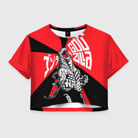 Женская футболка Cropp-top с принтом Godzilla (JAPAN) в Санкт-Петербурге, 100% полиэстер | круглая горловина, длина футболки до линии талии, рукава с отворотами | anime | godzilla | japan | аниме | годзила | годзилла | япония
