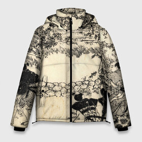 Мужская зимняя куртка 3D с принтом Японская гравюра в Санкт-Петербурге, верх — 100% полиэстер; подкладка — 100% полиэстер; утеплитель — 100% полиэстер | длина ниже бедра, свободный силуэт Оверсайз. Есть воротник-стойка, отстегивающийся капюшон и ветрозащитная планка. 

Боковые карманы с листочкой на кнопках и внутренний карман на молнии. | japan | japanese | искусство | картина | япония | японская гравюра | японская картина