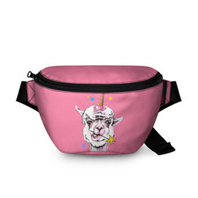Поясная сумка 3D с принтом Hello llamacorn в Санкт-Петербурге, 100% полиэстер | плотная ткань, ремень с регулируемой длиной, внутри несколько карманов для мелочей, основное отделение и карман с обратной стороны сумки застегиваются на молнию | alpaca | animal | carnival | cool | cup | head | horn | ice cream | llama | look | pink | slogan | star | unicorn | waffle | альпака | вафельный | взгляд | голова | единорог | животное | звезда | карнавал | лама | мороженое | привет | прикольный | р