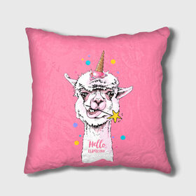 Подушка 3D с принтом Hello llamacorn в Санкт-Петербурге, наволочка – 100% полиэстер, наполнитель – холлофайбер (легкий наполнитель, не вызывает аллергию). | состоит из подушки и наволочки. Наволочка на молнии, легко снимается для стирки | Тематика изображения на принте: alpaca | animal | carnival | cool | cup | head | horn | ice cream | llama | look | pink | slogan | star | unicorn | waffle | альпака | вафельный | взгляд | голова | единорог | животное | звезда | карнавал | лама | мороженое | привет | прикольный | р