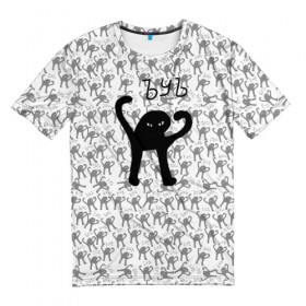 Мужская футболка 3D с принтом ЪУЪ в Санкт-Петербурге, 100% полиэфир | прямой крой, круглый вырез горловины, длина до линии бедер | cursed cat | meme | pattern | truxkot19 | кот мем | мем с котом | мемы | паттерн | прикол | съука | черный кот | ъуъ съука | юмор