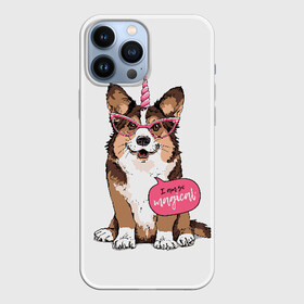 Чехол для iPhone 13 Pro Max с принтом I am so magical в Санкт-Петербурге,  |  | animal | breed | dog | funny | horn | im so | inscription | look | magic | masquerade | pink | smile | unicorn | вельш корги кардиган | взгляд | единорог | животное | забавный | магия | маскарад | надпись | очки | порода | прикольный | рог