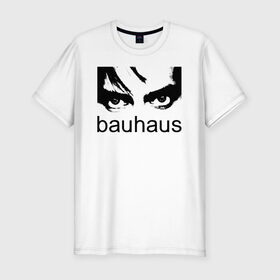 Мужская футболка премиум с принтом Bauhaus в Санкт-Петербурге, 92% хлопок, 8% лайкра | приталенный силуэт, круглый вырез ворота, длина до линии бедра, короткий рукав | bauhaus | goth | gothic | peter murphy | punk | rock | альтернатива | баухаус | баухус | бахус | бухус | готика | готичная | готичный | готы | панк | питер мерфи | пост панк | рок | хардрок