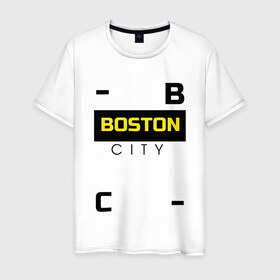 Мужская футболка хлопок с принтом Boston sity в Санкт-Петербурге, 100% хлопок | прямой крой, круглый вырез горловины, длина до линии бедер, слегка спущенное плечо. | бостон | города | надписи | стиль