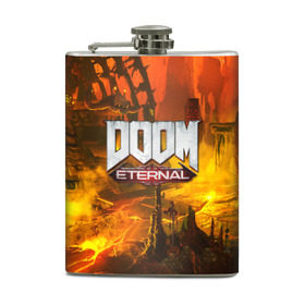 Фляга с принтом DOOM ETERNAL в Санкт-Петербурге, металлический корпус | емкость 0,22 л, размер 125 х 94 мм. Виниловая наклейка запечатывается полностью | Тематика изображения на принте: doom | doom eternal | game | дум