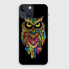 Чехол для iPhone 13 mini с принтом Сова в Санкт-Петербурге,  |  | art | background | big | bird | black | drawing | eyes | multicolored | owl | sight | symbol | wisdom | большие | взгляд | глаза | искусство | мудрость | птица | разноцветный | рисунок | символ | сова | филин | фон | черный