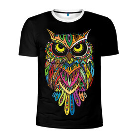 Мужская футболка 3D спортивная с принтом Сова в Санкт-Петербурге, 100% полиэстер с улучшенными характеристиками | приталенный силуэт, круглая горловина, широкие плечи, сужается к линии бедра | Тематика изображения на принте: art | background | big | bird | black | drawing | eyes | multicolored | owl | sight | symbol | wisdom | большие | взгляд | глаза | искусство | мудрость | птица | разноцветный | рисунок | символ | сова | филин | фон | черный