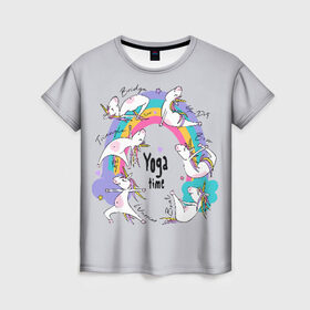 Женская футболка 3D с принтом Yoga time в Санкт-Петербурге, 100% полиэфир ( синтетическое хлопкоподобное полотно) | прямой крой, круглый вырез горловины, длина до линии бедер | animal | asana | boat | bow | children | drawing | funny | hearts | horses | inscriptio | om | rainbow | stars | triangle | unicorns | warrior | yoga | zen | асана | воин | детский | дзен | животное | забавный | звезды | йога | лодка | лошади | лук | мост
