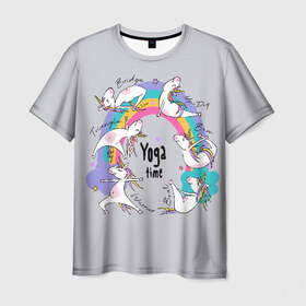 Мужская футболка 3D с принтом Yoga time в Санкт-Петербурге, 100% полиэфир | прямой крой, круглый вырез горловины, длина до линии бедер | animal | asana | boat | bow | children | drawing | funny | hearts | horses | inscriptio | om | rainbow | stars | triangle | unicorns | warrior | yoga | zen | асана | воин | детский | дзен | животное | забавный | звезды | йога | лодка | лошади | лук | мост