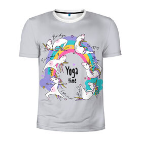 Мужская футболка 3D спортивная с принтом Yoga time в Санкт-Петербурге, 100% полиэстер с улучшенными характеристиками | приталенный силуэт, круглая горловина, широкие плечи, сужается к линии бедра | Тематика изображения на принте: animal | asana | boat | bow | children | drawing | funny | hearts | horses | inscriptio | om | rainbow | stars | triangle | unicorns | warrior | yoga | zen | асана | воин | детский | дзен | животное | забавный | звезды | йога | лодка | лошади | лук | мост