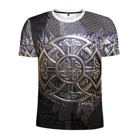 Мужская футболка 3D спортивная с принтом Кельтские узоры в Санкт-Петербурге, 100% полиэстер с улучшенными характеристиками | приталенный силуэт, круглая горловина, широкие плечи, сужается к линии бедра | 3d | абстракция | арт | желтый | кельтские узоры | на металле | черный