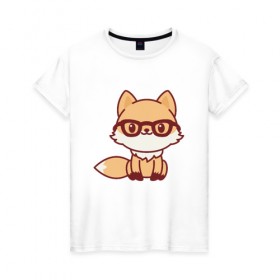 Женская футболка хлопок с принтом Лисенок в очках в Санкт-Петербурге, 100% хлопок | прямой крой, круглый вырез горловины, длина до линии бедер, слегка спущенное плечо | fox | лис | лиса | лисенок | милая | пушистик | рыжая