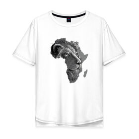 Мужская футболка хлопок Oversize с принтом King of Africa в Санкт-Петербурге, 100% хлопок | свободный крой, круглый ворот, “спинка” длиннее передней части | Тематика изображения на принте: animal | the lion king | африка | взгляд | дикий | животные | зверь | клыки | континент | король | король джунглей | кошка | лев | львица | царь