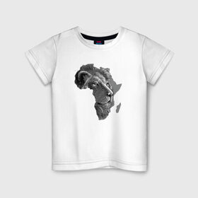 Детская футболка хлопок с принтом King of Africa в Санкт-Петербурге, 100% хлопок | круглый вырез горловины, полуприлегающий силуэт, длина до линии бедер | animal | the lion king | африка | взгляд | дикий | животные | зверь | клыки | континент | король | король джунглей | кошка | лев | львица | царь