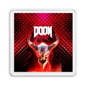 Магнит 55*55 с принтом Doom Enternal в Санкт-Петербурге, Пластик | Размер: 65*65 мм; Размер печати: 55*55 мм | Тематика изображения на принте: 3d | doom enternal | игра | компьютерная | логотип | планета | темный | шутер