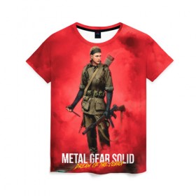Женская футболка 3D с принтом Metal Gear Solid в Санкт-Петербурге, 100% полиэфир ( синтетическое хлопкоподобное полотно) | прямой крой, круглый вырез горловины, длина до линии бедер | 